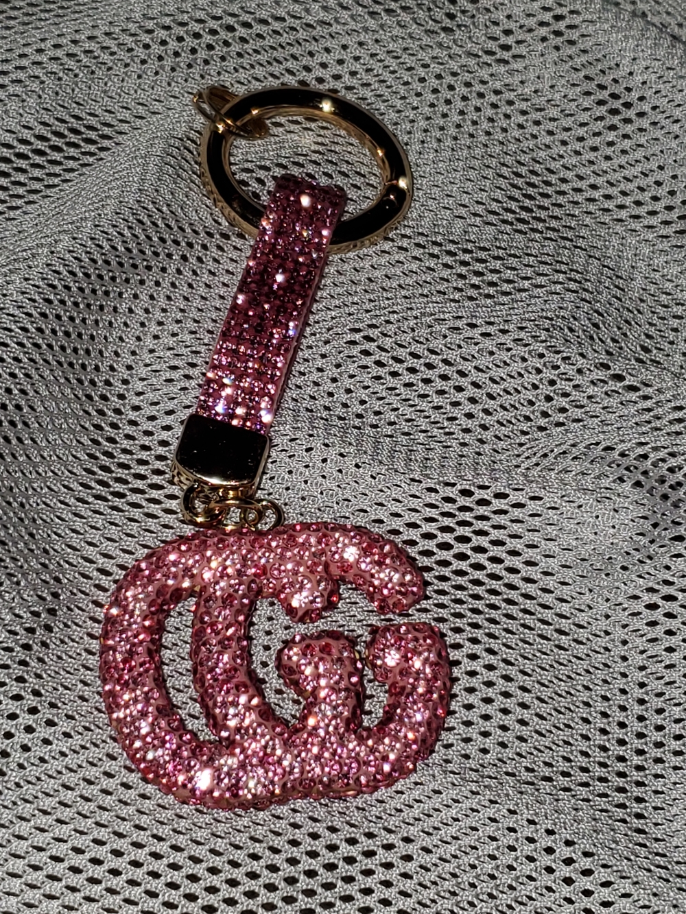 Pink Glitter Double-G Keychain Charm - Designer Style